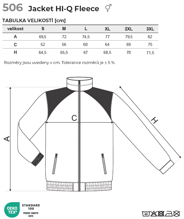 506 Jacket Hi-Q fleece unisex Tabulka velikostí